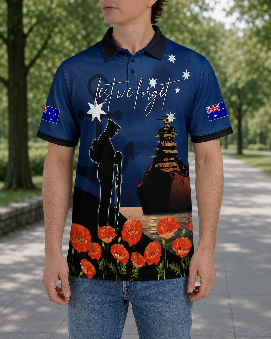 Australian Defence Force Veteran Polo Shirt, Anzac Day Lest We Forget Memorial Apparel