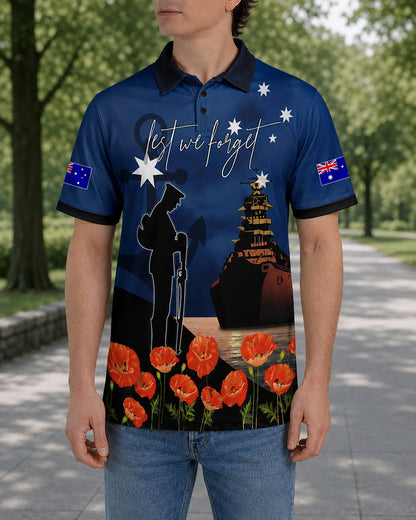 Australian Defence Force Veteran Polo Shirt, Anzac Day Lest We Forget Memorial Apparel