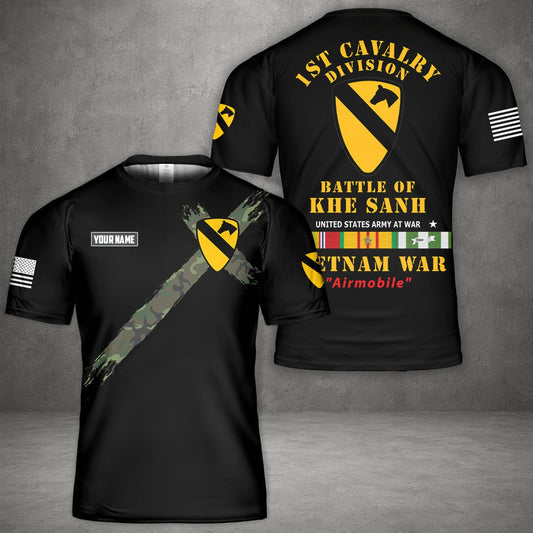 Custom Name U.S. Army 1st Cavalry Division Battle Of Khe Sanh, Vietnam Veteran 3D T-Shirt
