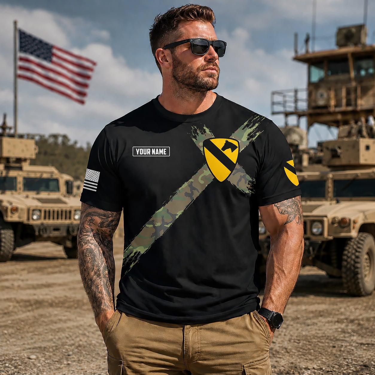 Custom Name U.S. Army 1st Cavalry Division Battle Of Khe Sanh, Vietnam Veteran 3D T-Shirt