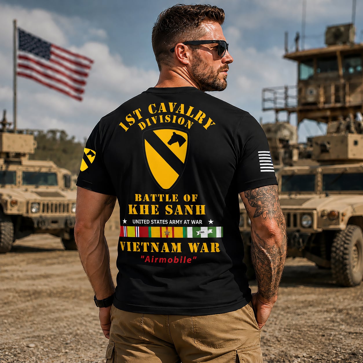 Custom Name U.S. Army 1st Cavalry Division Battle Of Khe Sanh, Vietnam Veteran 3D T-Shirt