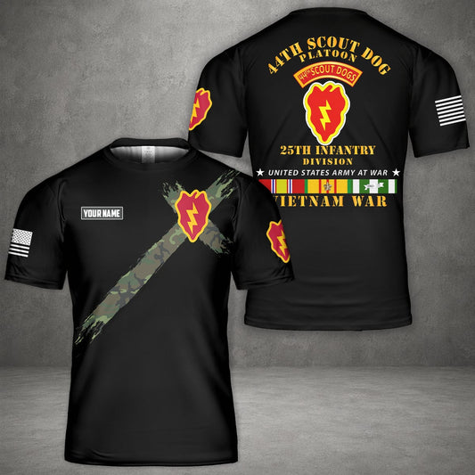 Custom Name U.S. Army  44th Scout Dog Platoon 25th Infantry Div Vietnam Veteran 3D T-Shirt