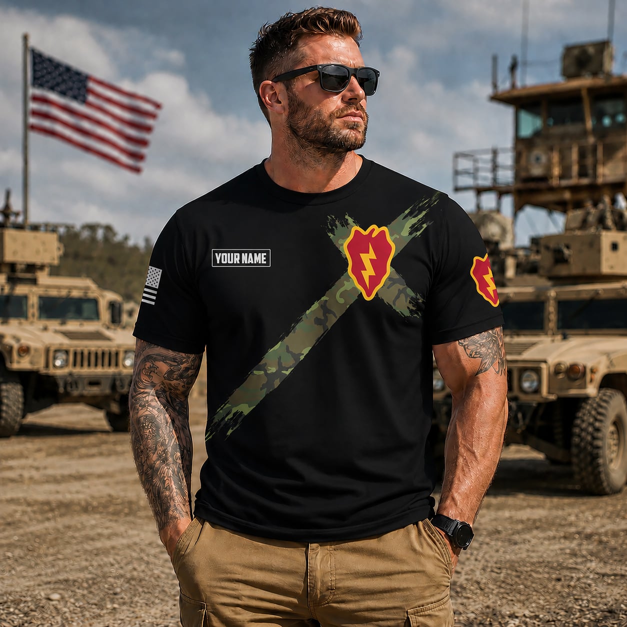 Custom Name U.S. Army  44th Scout Dog Platoon 25th Infantry Div Vietnam Veteran 3D T-Shirt