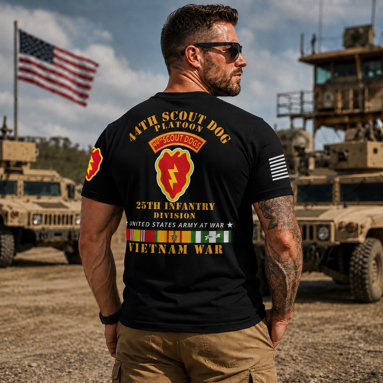 Custom Name U.S. Army  44th Scout Dog Platoon 25th Infantry Div Vietnam Veteran 3D T-Shirt