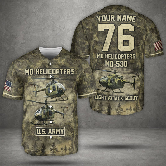 Custom Name & Number US Army MD 530F Cayuse Warrior Baseball Jersey