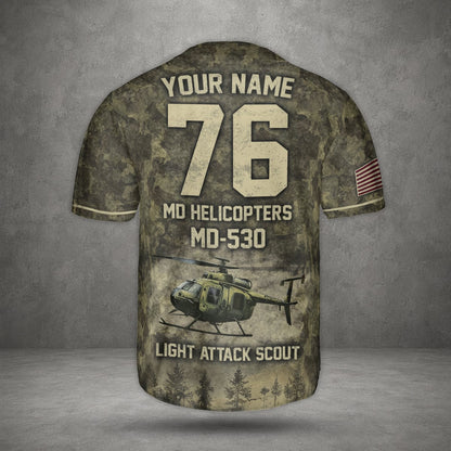 Custom Name & Number US Army MD 530F Cayuse Warrior Baseball Jersey