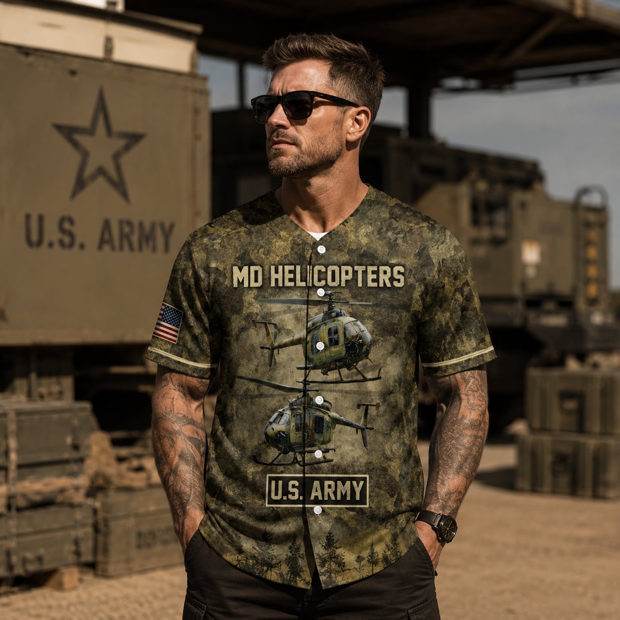 Custom Name & Number US Army MD 530F Cayuse Warrior Baseball Jersey