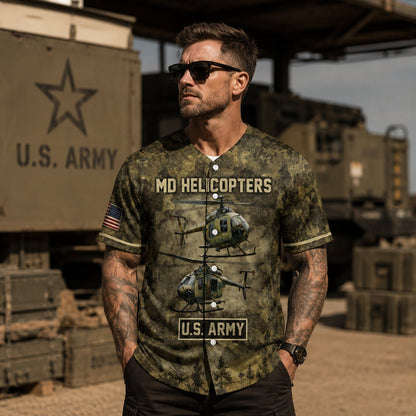 Custom Name & Number US Army MD 530F Cayuse Warrior Baseball Jersey