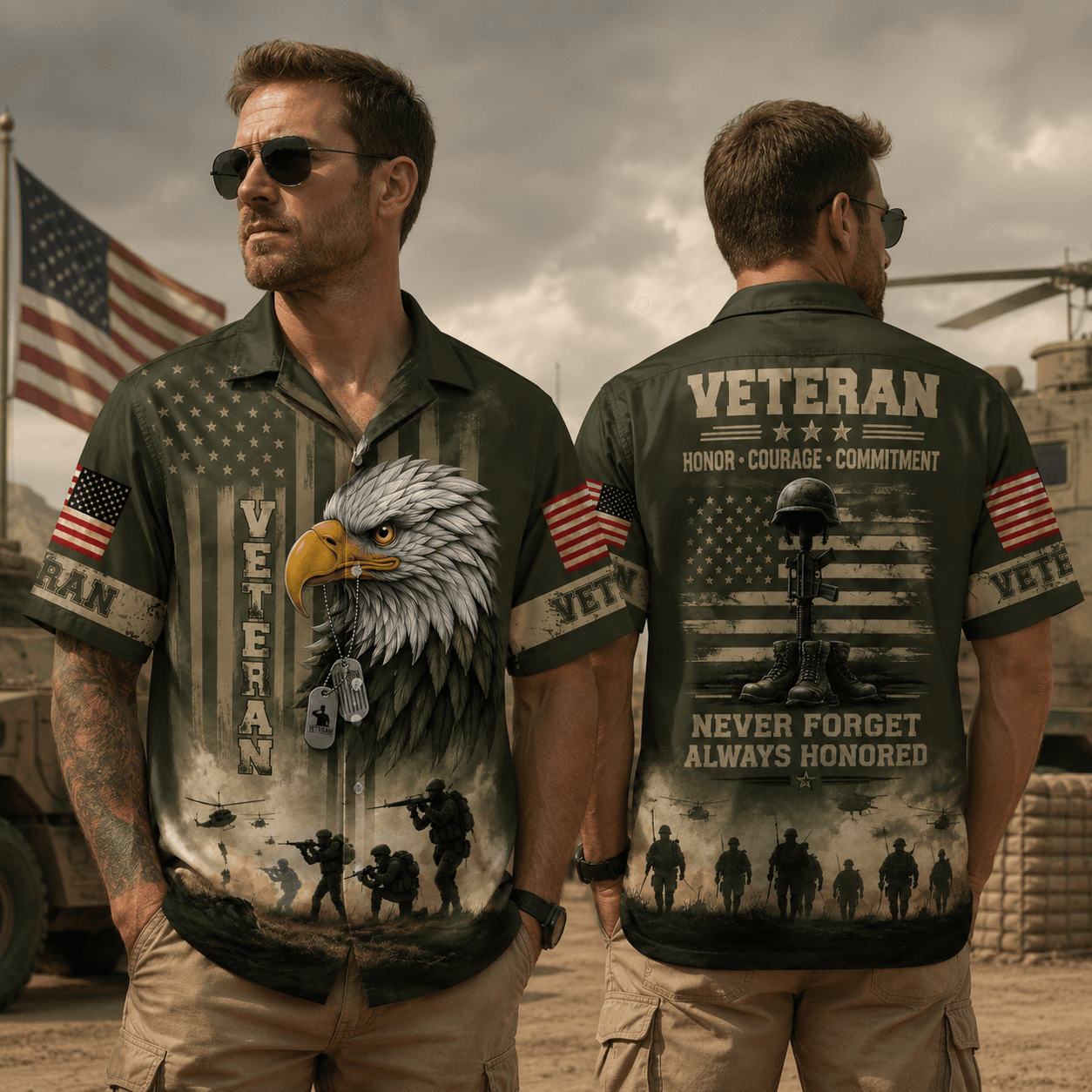 US Veteran Lest We Forget Patriotic Hawaiian Shirt