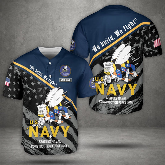 Custom Name US Navy SEABEES Naval Construction Force (NCF) Baseball Jersey