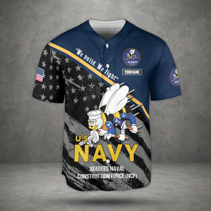 Custom Name US Navy SEABEES Naval Construction Force (NCF) Baseball Jersey