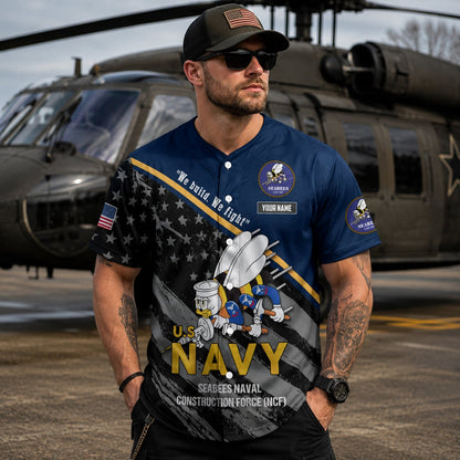 Custom Name US Navy SEABEES Naval Construction Force (NCF) Baseball Jersey