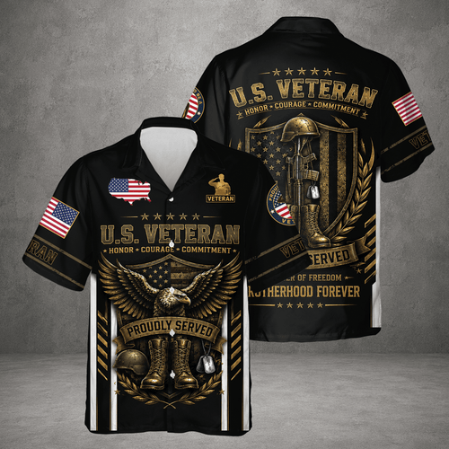 Patriotic Eagle Veteran Military Hawaiian Shirt