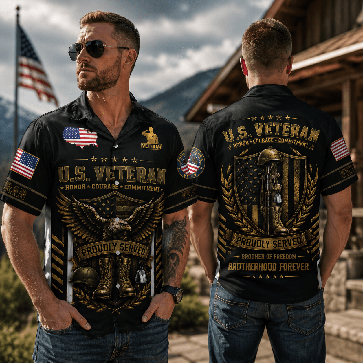 Patriotic Eagle Veteran Military Hawaiian Shirt