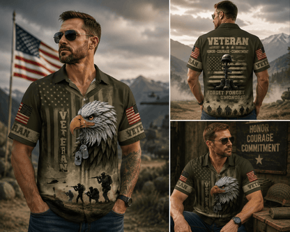 US Veteran Lest We Forget Patriotic Hawaiian Shirt