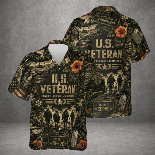 US Veteran Patriotic Hawaiian Shirt, American Military Memorial Aloha Top