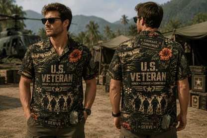 US Veteran Patriotic Hawaiian Shirt, American Military Memorial Aloha Top