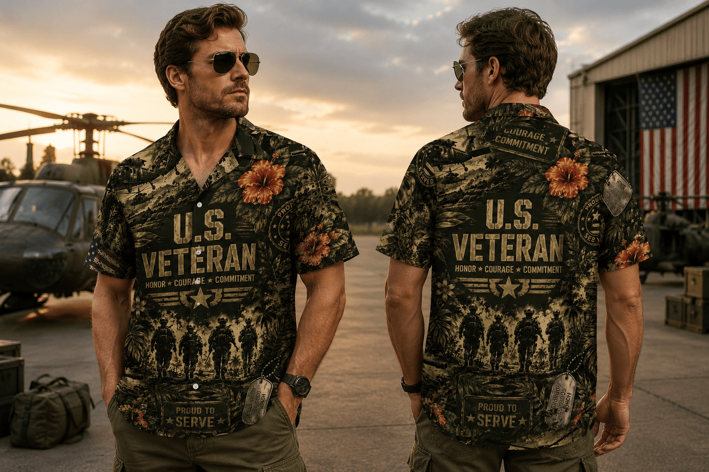 US Veteran Patriotic Hawaiian Shirt, American Military Memorial Aloha Top