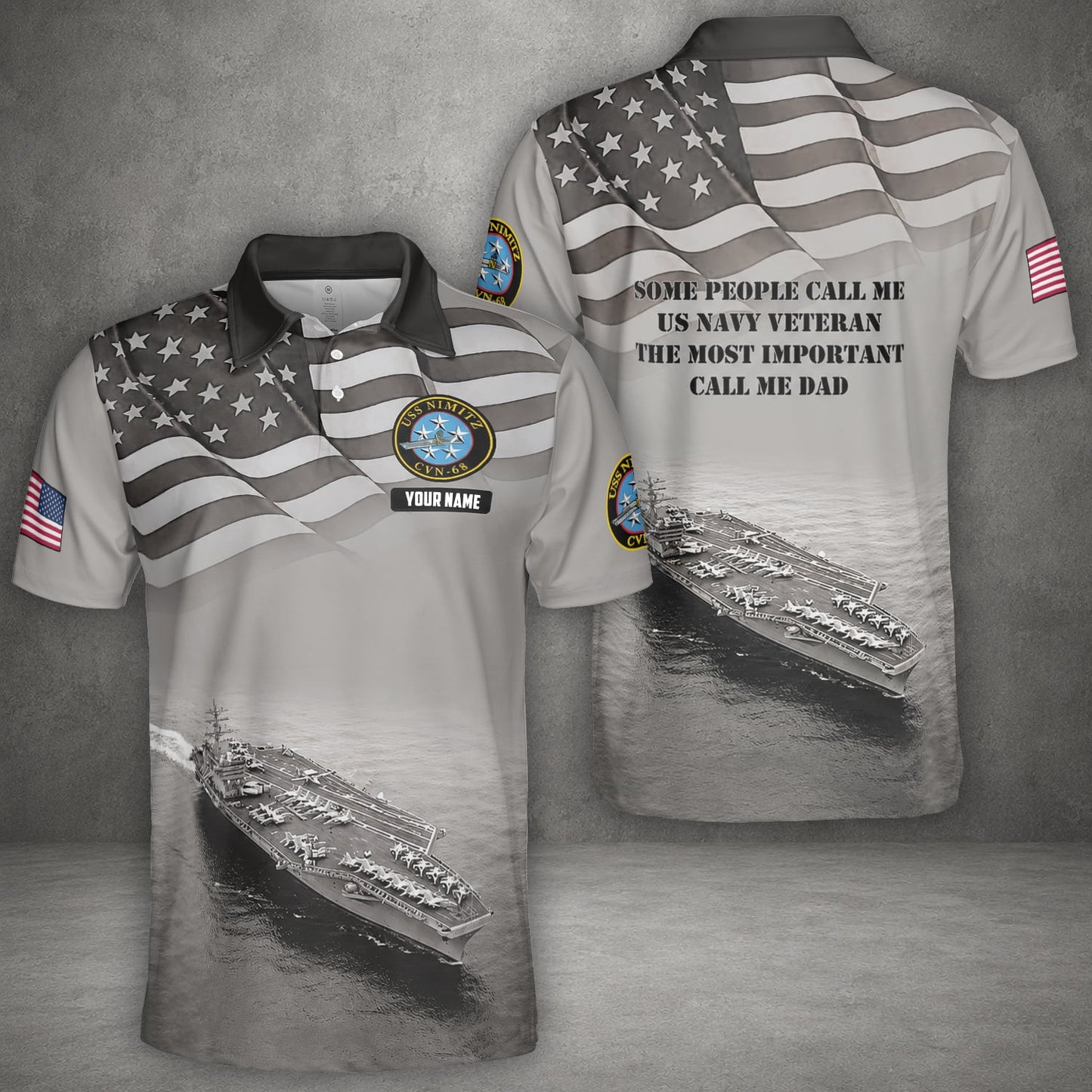 Custom Name US Navy USS Nimitz (CVN-68) Veteran Polo Shirt
