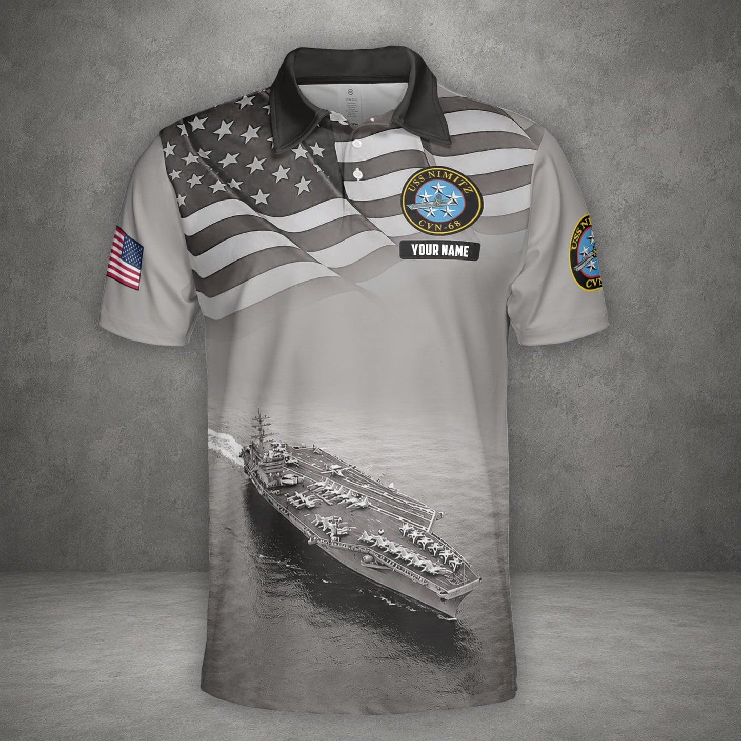 Custom Name US Navy USS Nimitz (CVN-68) Veteran Polo Shirt