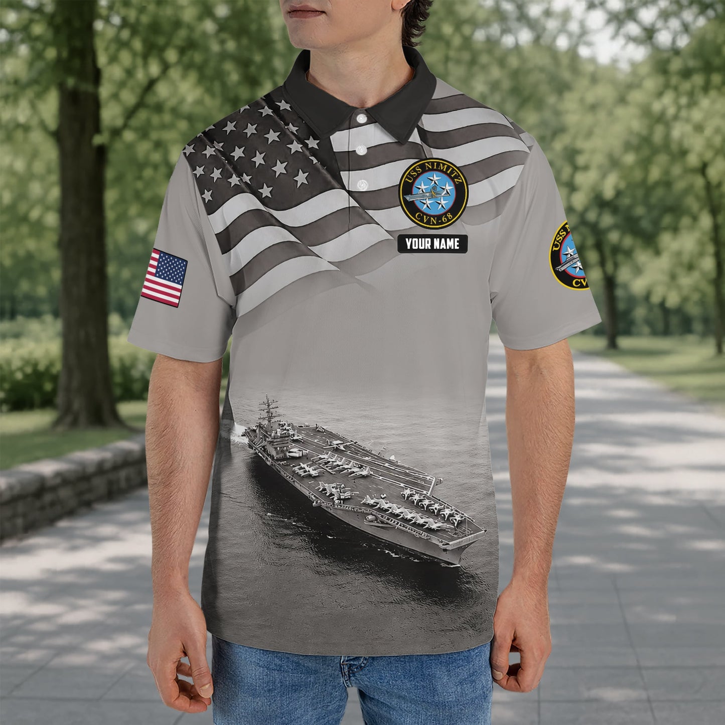 Custom Name US Navy USS Nimitz (CVN-68) Veteran Polo Shirt