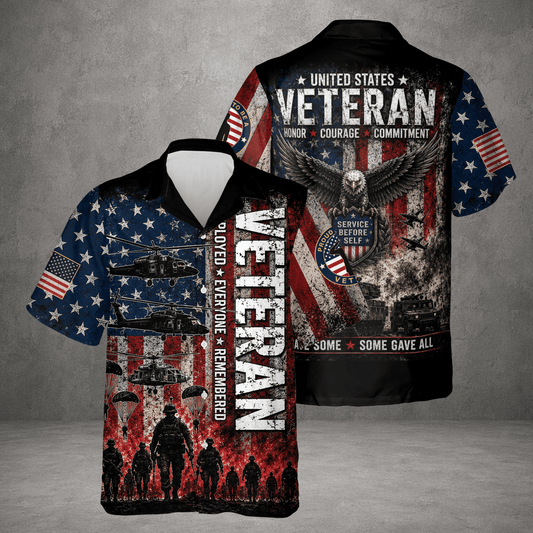 US Veteran American Flag Hawaiian Shirt, Patriotic Military Button Up For Men