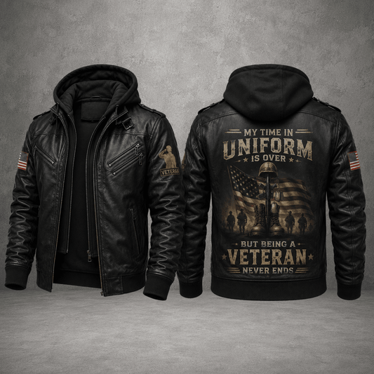 Being A Veteran Never Ends Leather Jacket For Men – Patriotic Military Leather Jacket