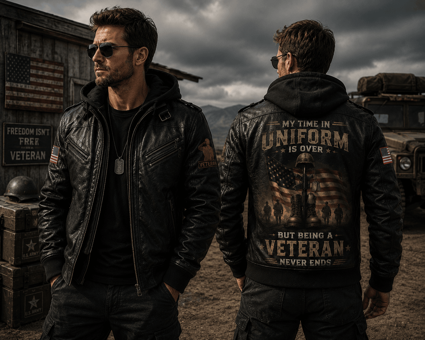 Being A Veteran Never Ends Leather Jacket For Men – Patriotic Military Leather Jacket
