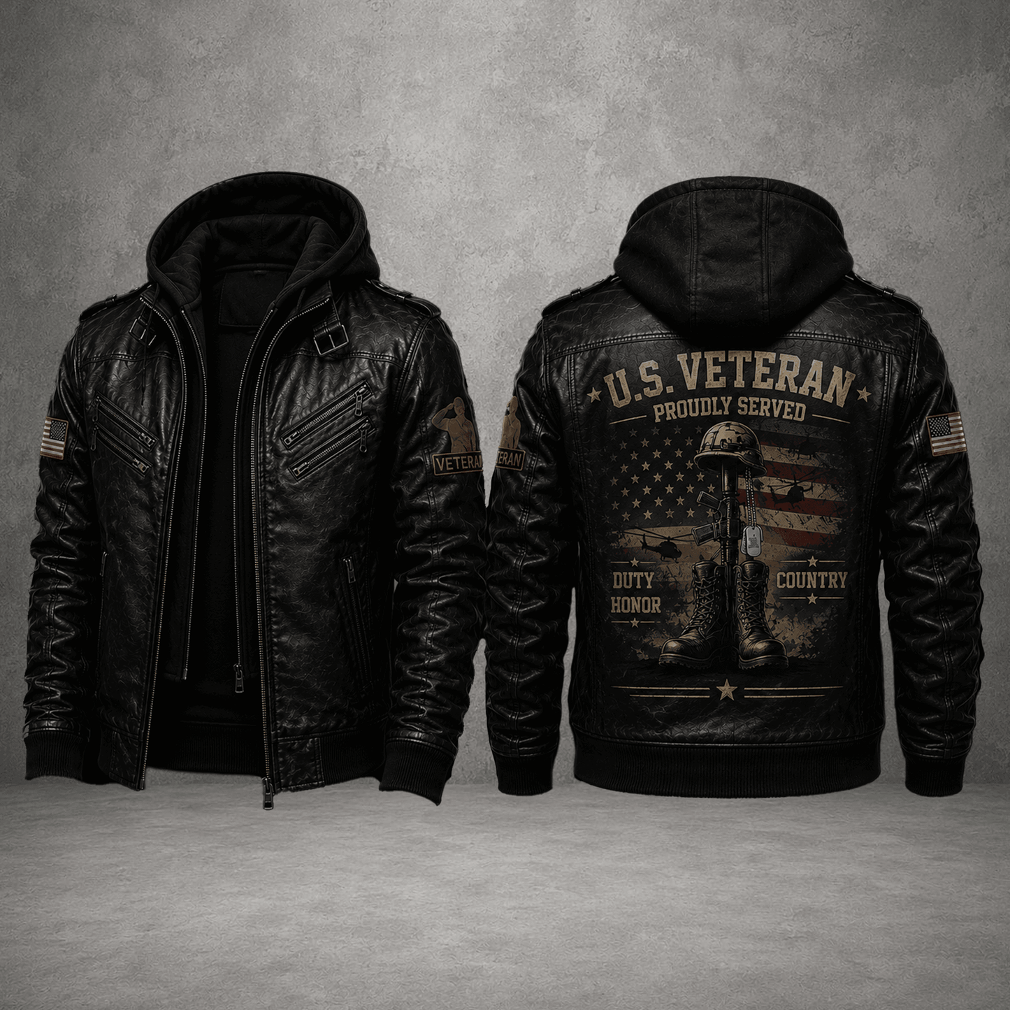 Veteran Motorcycle Leather Jacket For Men – Patriotic Military Jacket