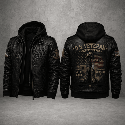 Veteran Motorcycle Leather Jacket For Men – Patriotic Military Jacket