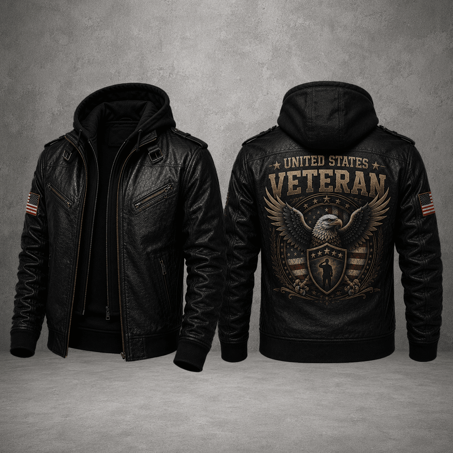 Veterans Leather Jacket For Men – Patriotic Military Cowhide Leather Jacket