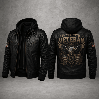 Veterans Leather Jacket For Men – Patriotic Military Cowhide Leather Jacket