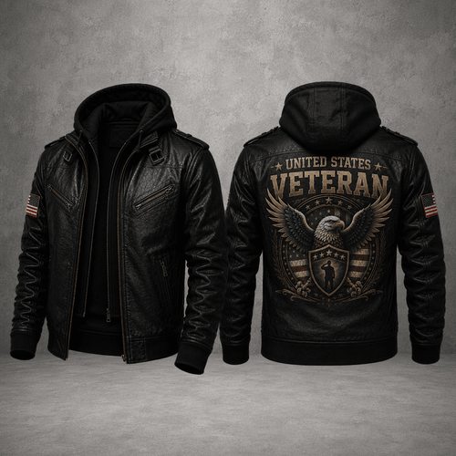 Veterans Leather Jacket For Men – Patriotic Military Cowhide Leather Jacket