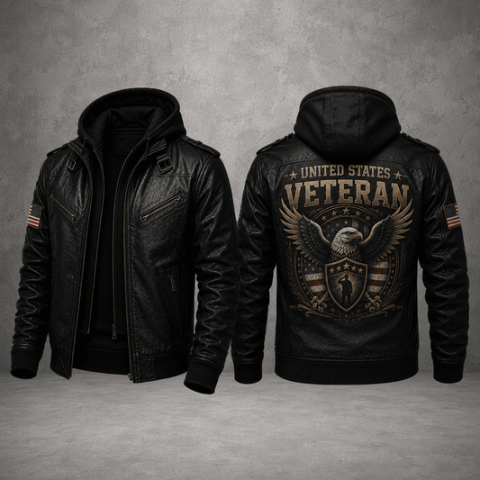 Veterans Leather Jacket For Men – Patriotic Military Cowhide Leather Jacket