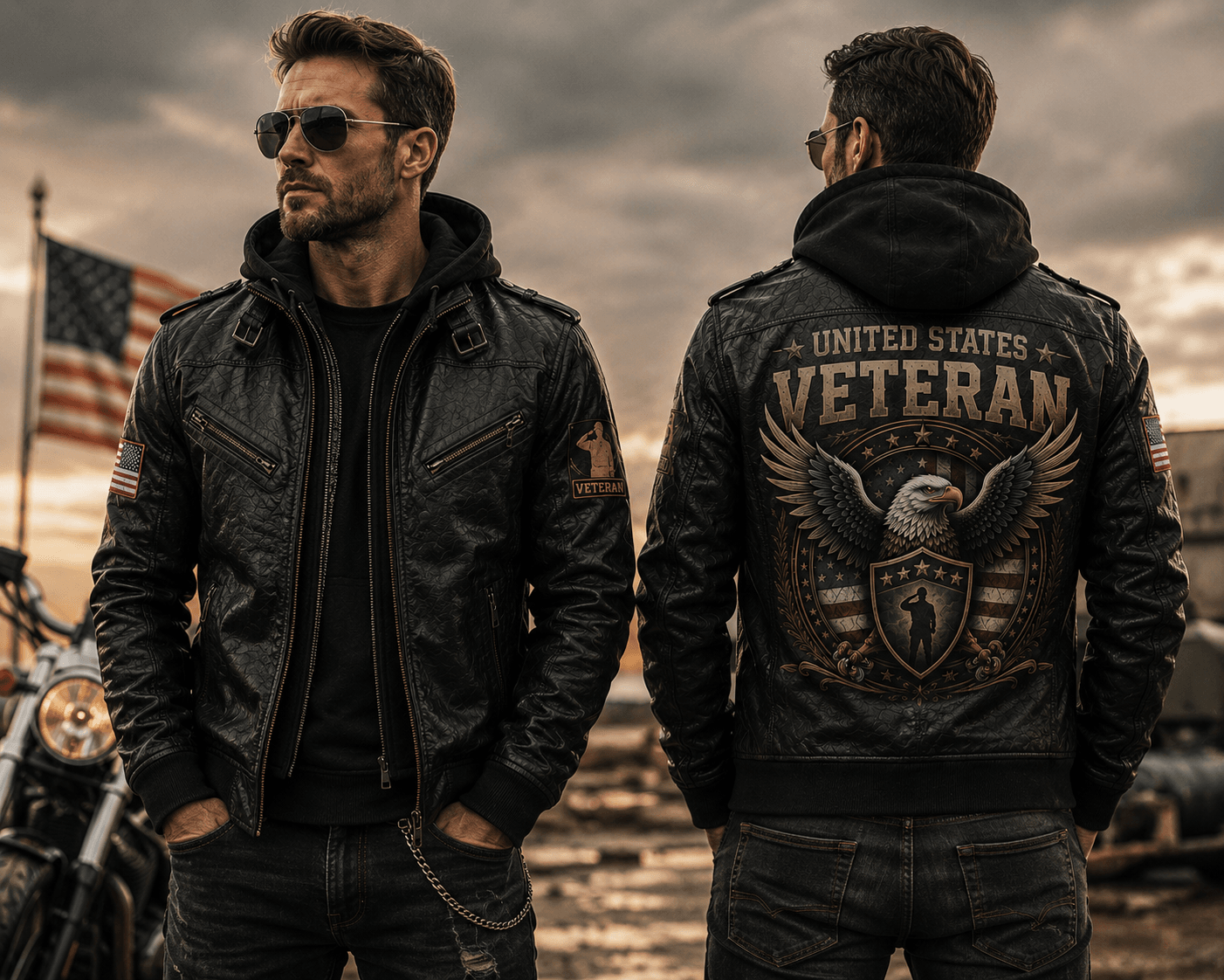 Veterans Leather Jacket For Men – Patriotic Military Cowhide Leather Jacket