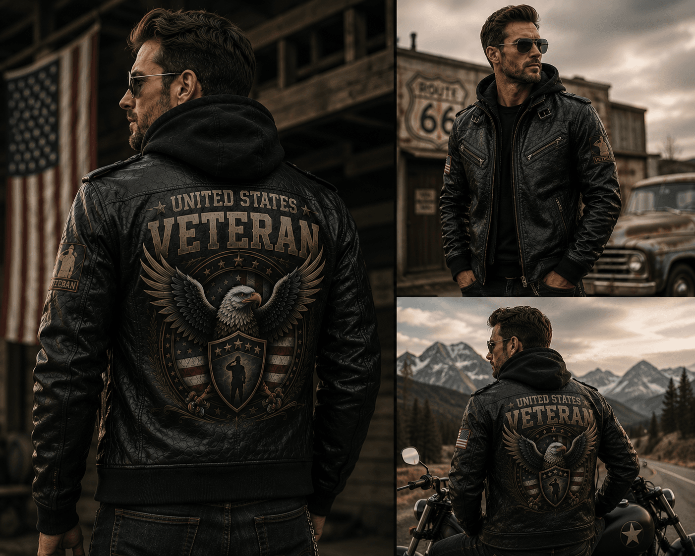 Veterans Leather Jacket For Men – Patriotic Military Cowhide Leather Jacket