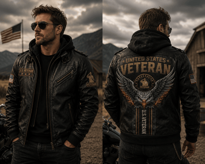 Veterans Day Leather Jacket – Military Leather Jacket With American Flag