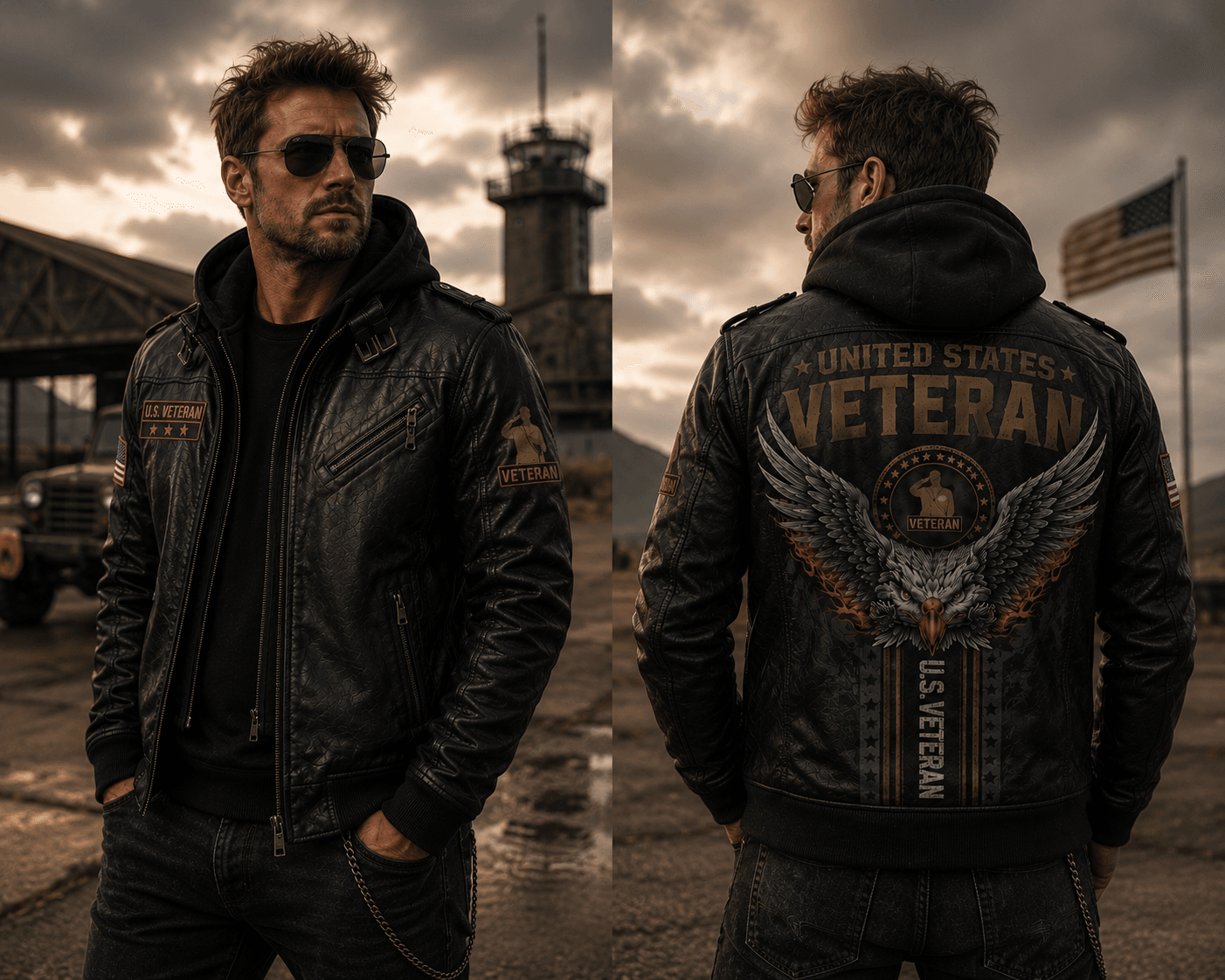 Veterans Day Leather Jacket – Military Leather Jacket With American Flag