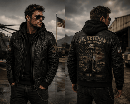 Veteran Motorcycle Leather Jacket For Men – Patriotic Military Jacket