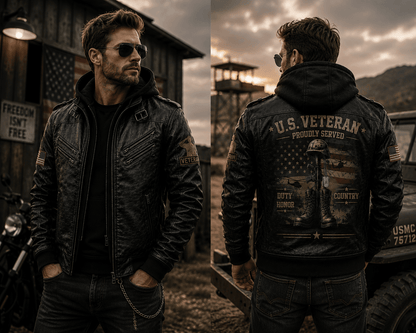 Veteran Motorcycle Leather Jacket For Men – Patriotic Military Jacket