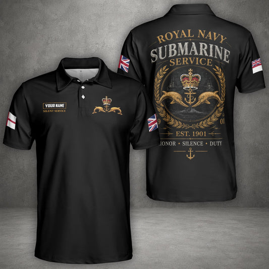 Custom Name United Kingdom Royal Navy Submarine Service Veteran Polo Shirt