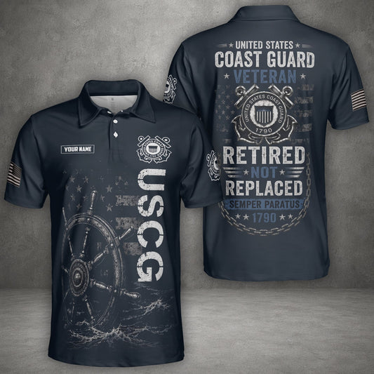 Custom Name US Coast Guard Veteran Retired Not Replaced Polo Shirt