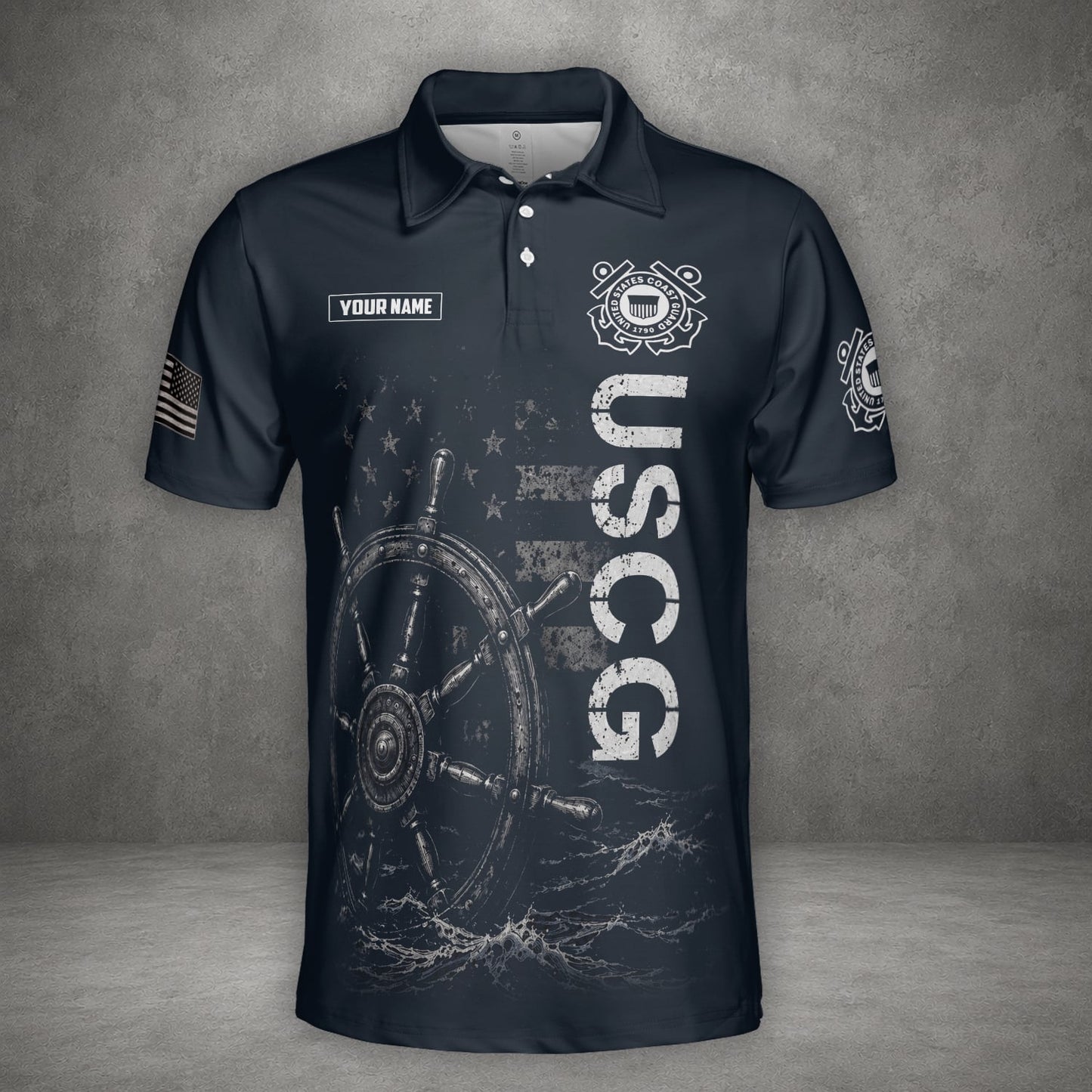 Custom Name US Coast Guard Veteran Retired Not Replaced Polo Shirt