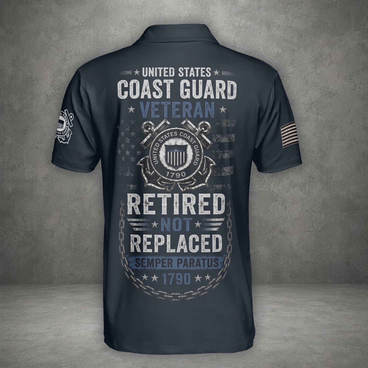 Custom Name US Coast Guard Veteran Retired Not Replaced Polo Shirt