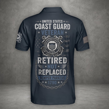 Custom Name US Coast Guard Veteran Retired Not Replaced Polo Shirt