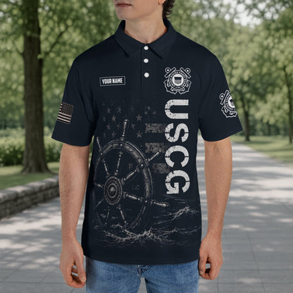 Custom Name US Coast Guard Veteran Retired Not Replaced Polo Shirt