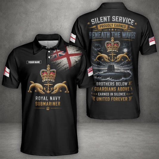 Custom Name United Kingdom Royal Navy Submariner Brothers Below Guardians Above Polo Shirt