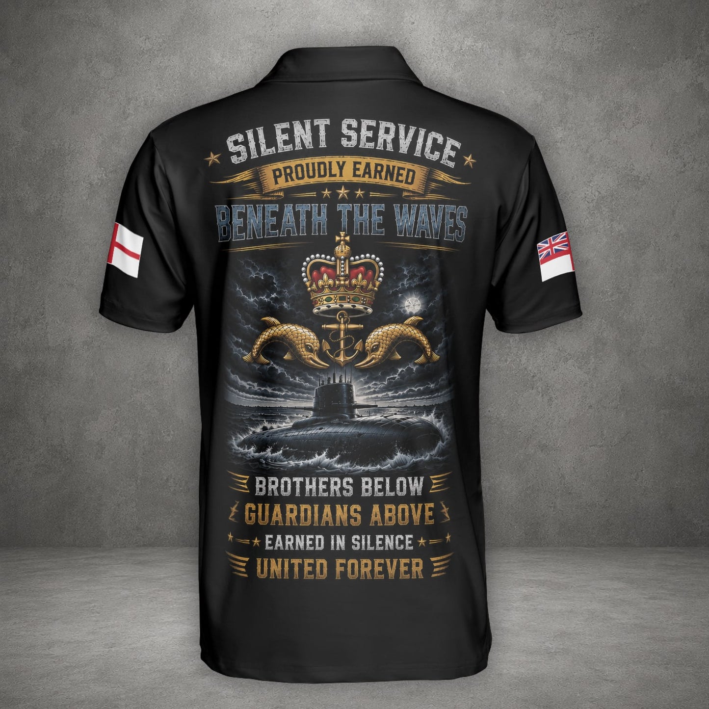 Custom Name United Kingdom Royal Navy Submariner Brothers Below Guardians Above Polo Shirt