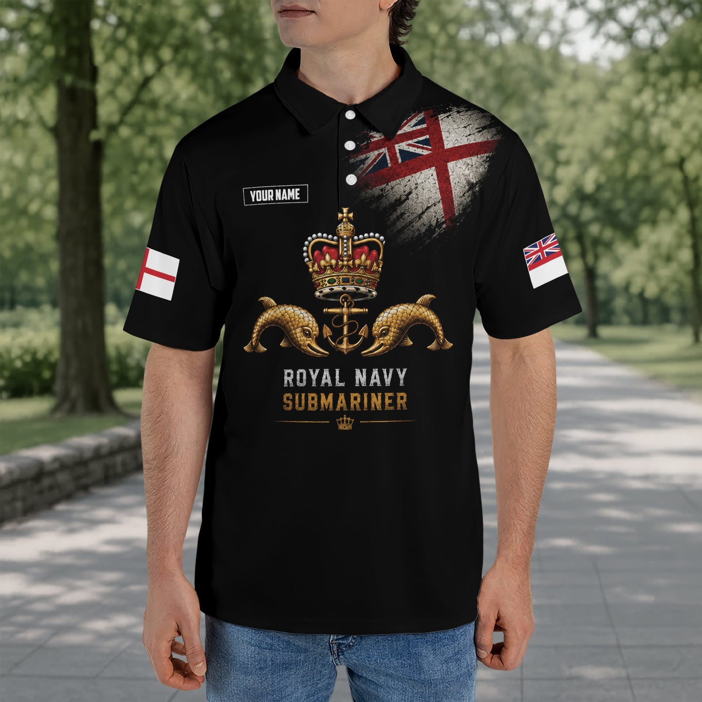 Custom Name United Kingdom Royal Navy Submariner Brothers Below Guardians Above Polo Shirt