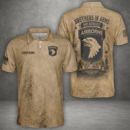 Custom Name 101st Airborne Combat Veteran Edition 3D T-Shirt Brothers In Arms Military Polo Shirt